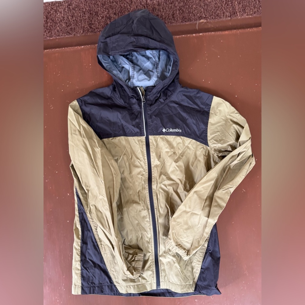 Youth XL Columbia Two-Tone Windbreaker Jacket - Olive Green and Black